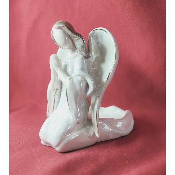 Angel Candle Holder Kneeling Praying Ceramic Holiday Decoration - Picture 1 of 11
